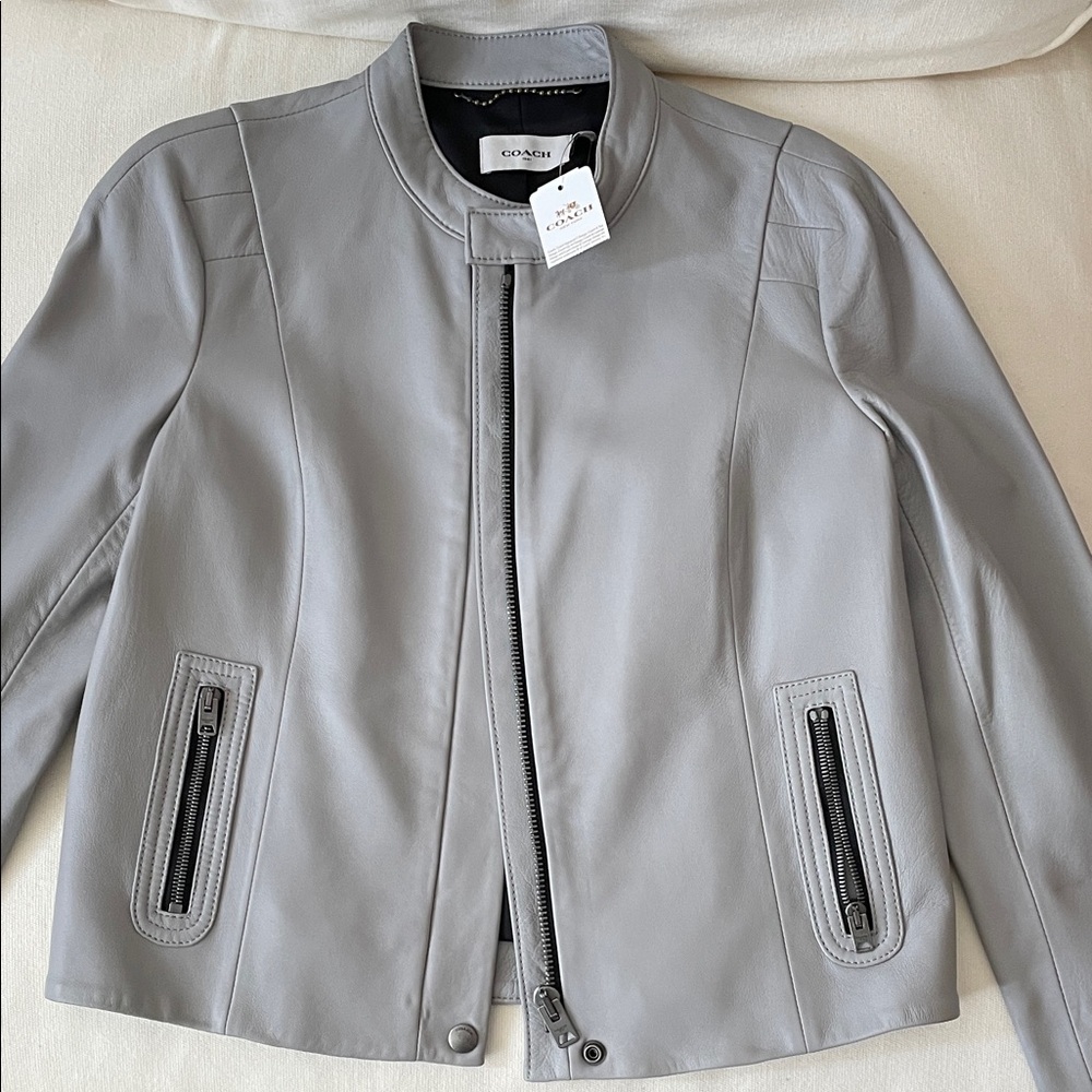 Coach Light Gray Leather Jacket